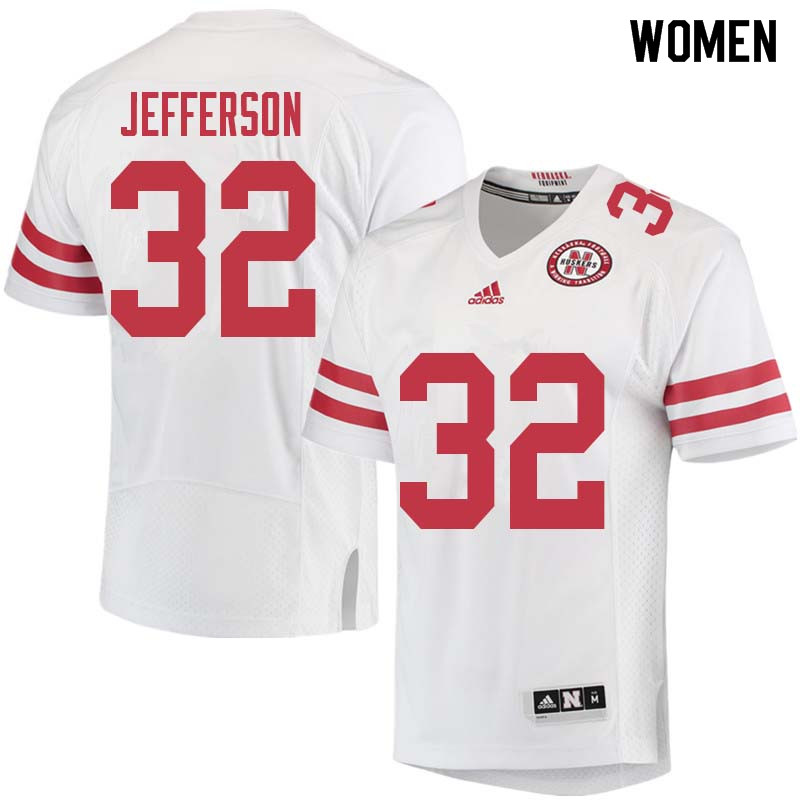 Women #32 Pernell Jefferson Nebraska Cornhuskers College Football Jerseys Sale-White